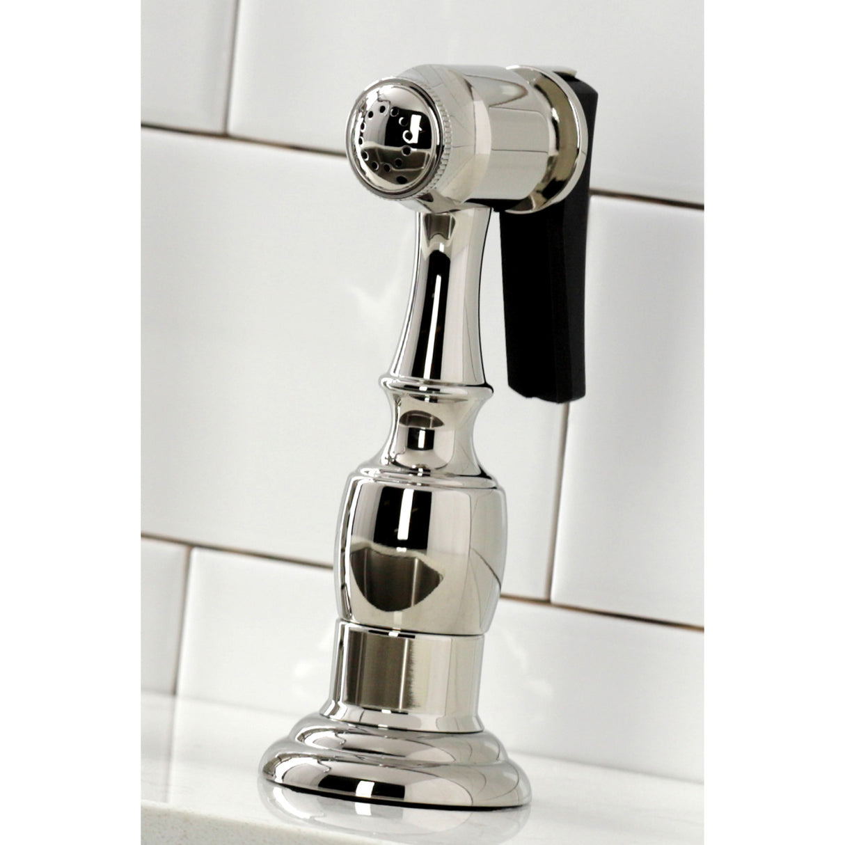 Kingston Brass KS1276ALBS Heritage Bridge Kitchen Faucet with Brass Sprayer, Polished Nickel