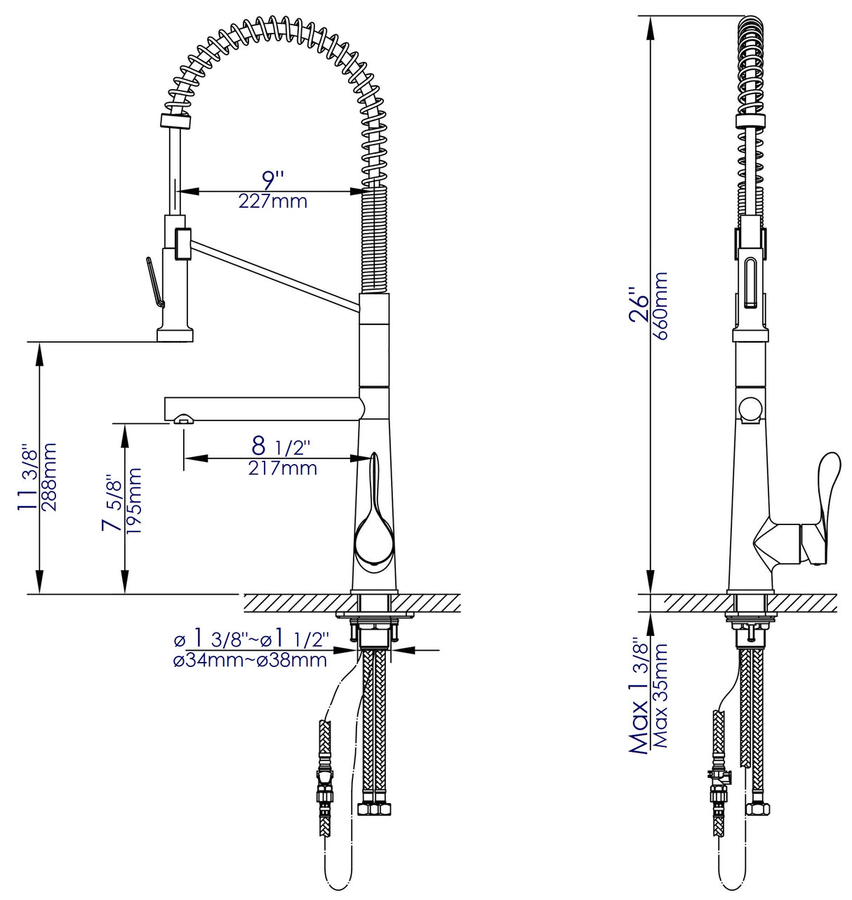 Brushed Nickel Double Spout Commercial Spring Kitchen Faucet
