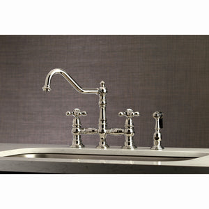 Kingston Brass KS3276AXBS Restoration 8" Bridge Kitchen Faucet with Sprayer, Polished Nickel