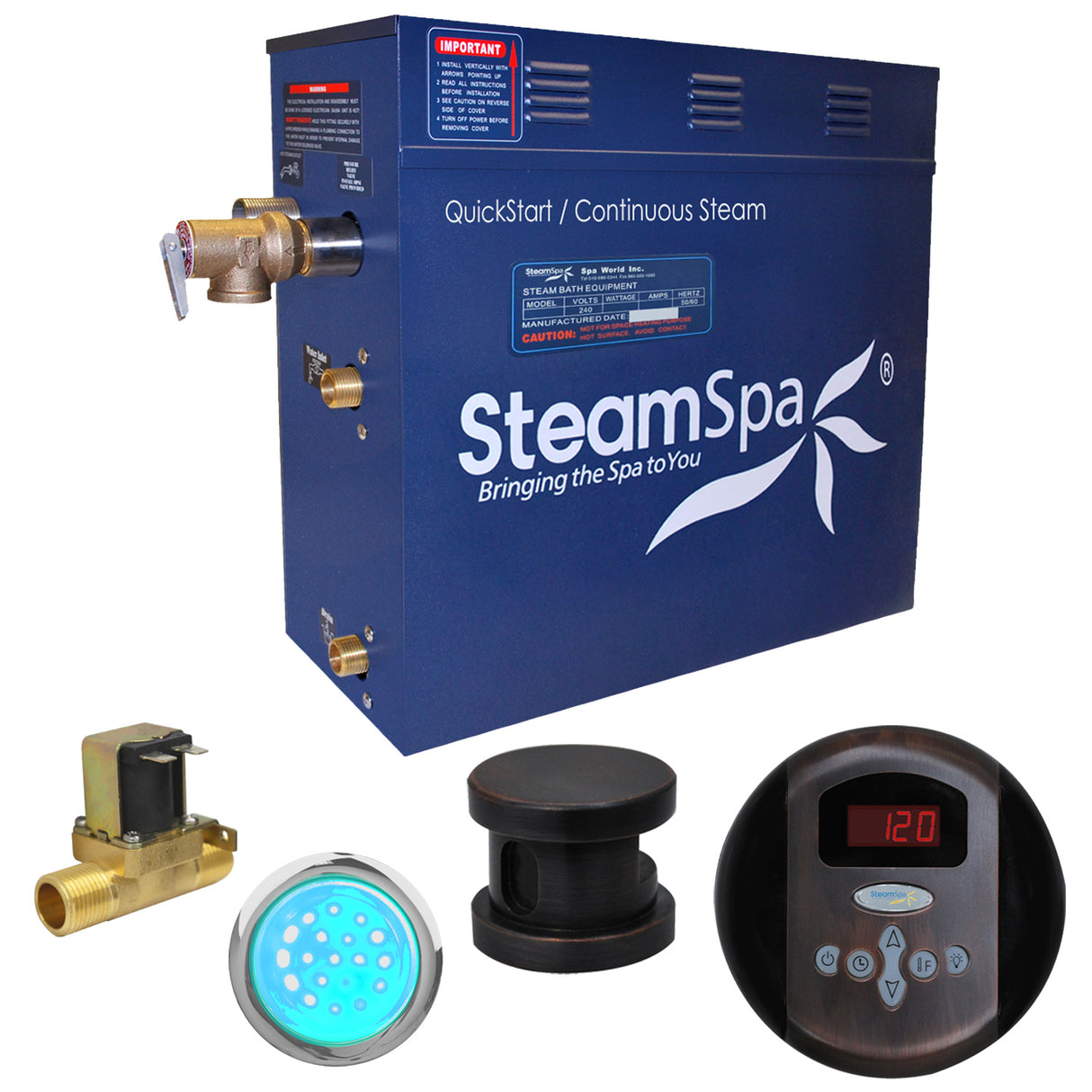 SteamSpa Indulgence 4.5 KW QuickStart Acu-Steam Bath Generator Package with Built-in Auto Drain in Oil Rubbed Bronze IN450OB-A