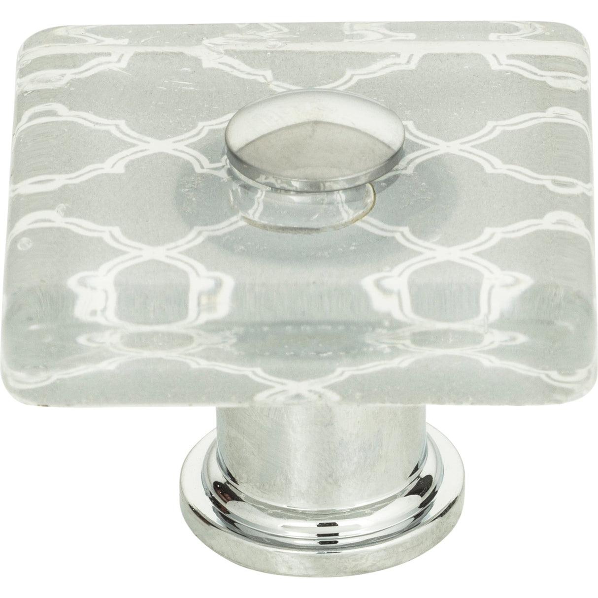 Atlas Homewares Quatrefoil Glass Square Knob 1 1/2 Inch Polished Chrome