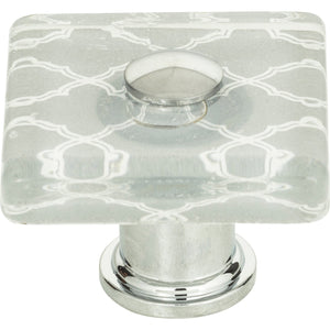 Atlas Homewares Quatrefoil Glass Square Knob 1 1/2 Inch Polished Chrome