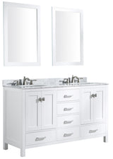 ANZZI VT-MRCT0060-WH Chateau 60 in. W x 22 in. D Bathroom Vanity Set in White with Carrara Marble Top with White Sink