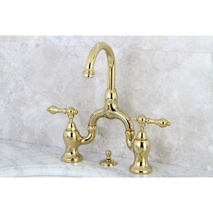 Kingston Brass KS7992AL English Country Bridge Bathroom Faucet with Brass Pop-Up, Polished Brass