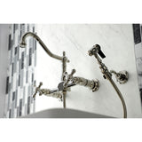 Kingston Brass KS1246AXBS Heritage Wall Mount Bridge Kitchen Faucet with Brass Spray, Polished Nickel