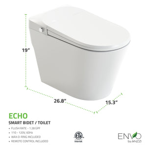 ENVO Echo Elongated Smart Toilet Bidet in White with Auto Open, Auto Close, Auto Flush, and Heated Seat