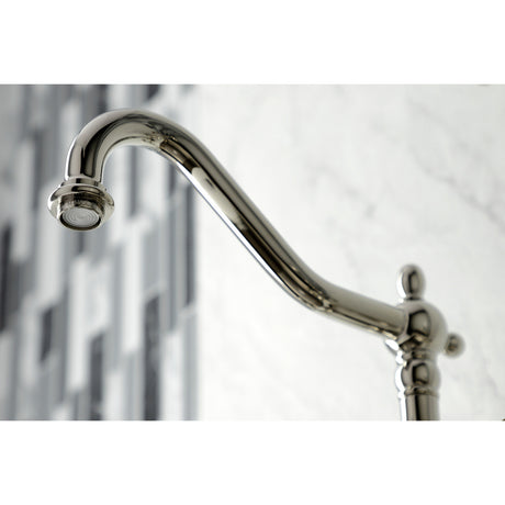 Kingston Brass KS1246AXBS Heritage Wall Mount Bridge Kitchen Faucet with Brass Spray, Polished Nickel