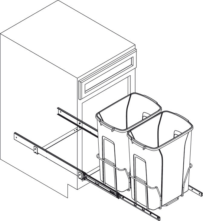 Häfele 503.12.784 KV - Waste Bin Pull-Out, Bottom Mount, Double, Ball Bearing Precision Slide with Overtravel, (W x H x D) 288 x 483 x 584 mm, capacity: 2 x 27 qt.