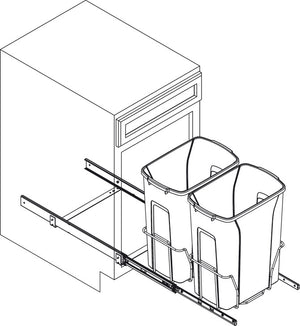 Häfele 503.12.784 KV - Waste Bin Pull-Out, Bottom Mount, Double, Ball Bearing Precision Slide with Overtravel, (W x H x D) 288 x 483 x 584 mm, capacity: 2 x 27 qt.
