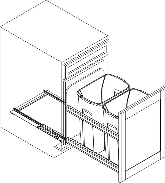 Häfele 503.13.533 KV - Waste Bin Pull-Out, Bottom Mount, Double, 50 Qt, Undermount Slide with Soft-Close, Frosted nickel
