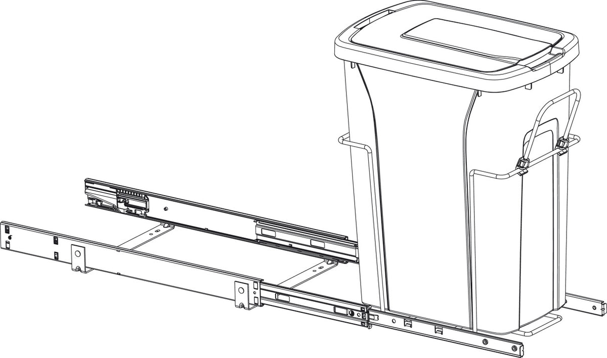 Häfele 503.13.540 KV - Waste Bin Pull-Out, Bottom Mount, Single, Ball Bearing Slide with Overtravel and Soft-Close, Frosted nickel, 20 qt.