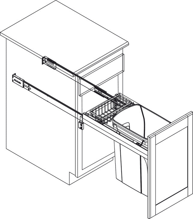 Häfele 503.11.735 KV - Waste Bin Pull-Out, Wood Frame, Side Mount, Single, Depth: 23 3/16", White, capacity: 35 qt.