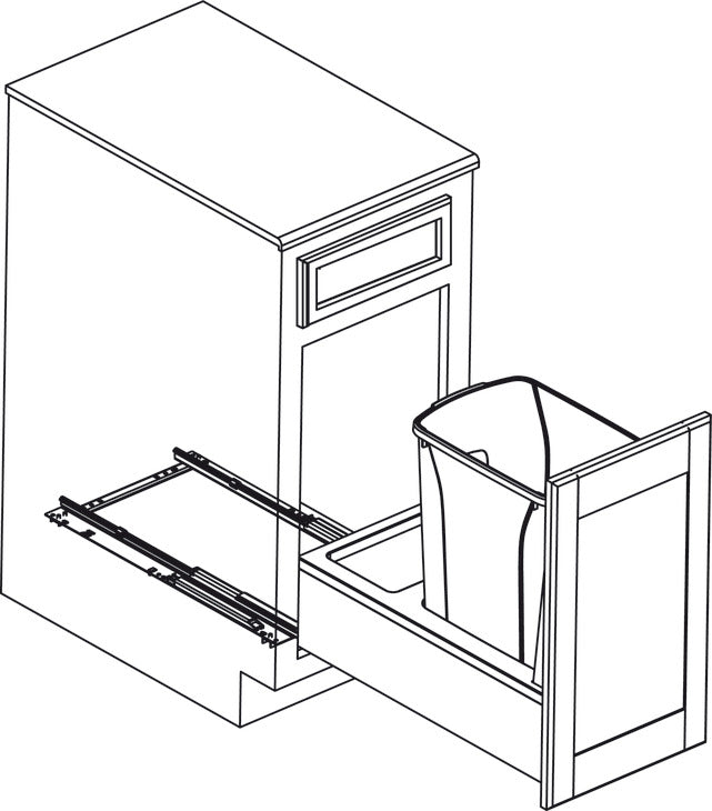 Häfele 503.14.772 KV - Waste Bin Pull-Out, Wood Frame, Bottom Mount, Single, Depth: 22 3/8", 35 qt.