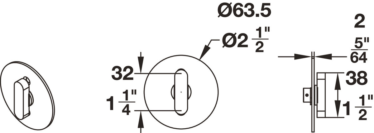 Häfele 911.26.940 BL100 Privacy Lock, for Sliding Barn Door, Round trim, T1 thumb-turn, matte stainless steel, 2 1/4" lock backset