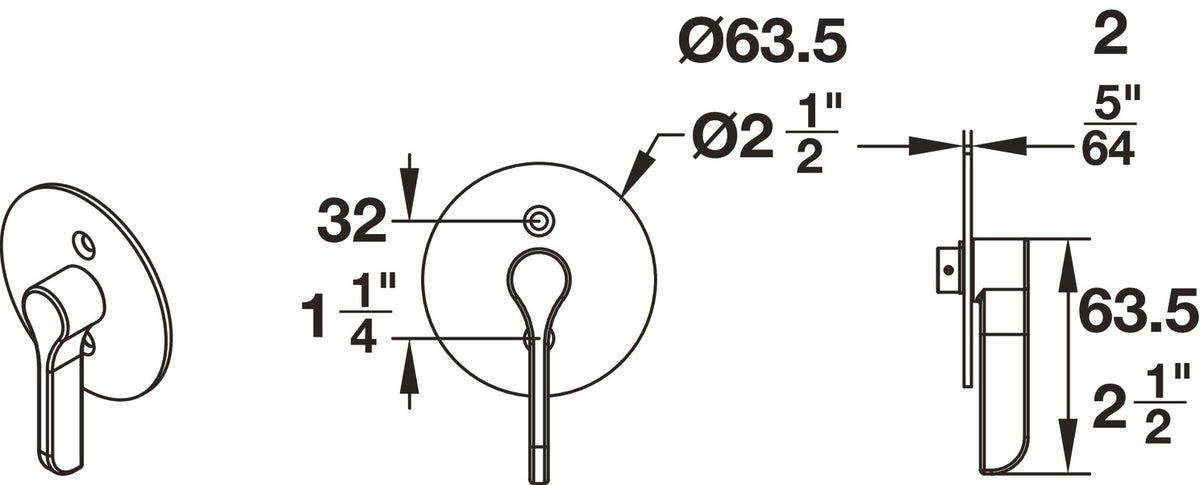 Häfele 911.26.940 BL100 Privacy Lock, for Sliding Barn Door, Round trim, T1 thumb-turn, matte stainless steel, 2 1/4" lock backset