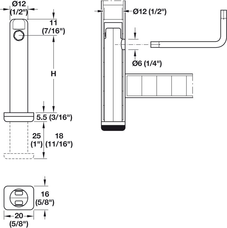 Häfele 637.24.021 Insert Leveler, Load bearing capacity approx. 300 kg, drilling depth: 43 mm, unfinished, height: 32 mm, zinc alloy