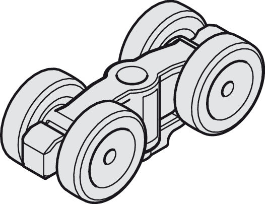 Häfele 941.00.015 Running Gear, Double Roller, HAWA Porta 100 G/GF/GFO/GU/GM, aluminum, bright, for 1 door