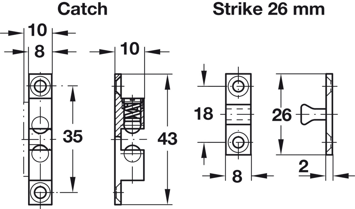 Häfele 244.20.014 Twin Ball Catch, Brass, Length: 43 mm