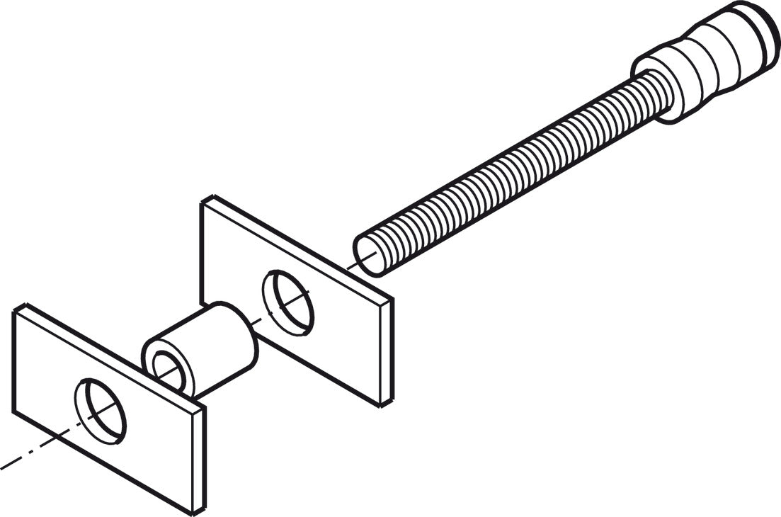 Häfele 909.00.310 Mounting Set for Wood Door, Stainless Steel, Startec®, for Carlo Door Handle, back-to-back, in pairs, For door thickness 8-34 mm (5/16"-1 5/16"), dim. M6 x 50 mm (2")