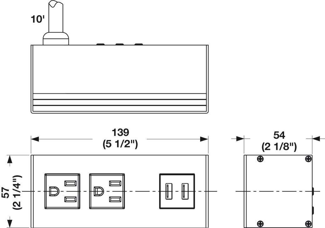Häfele 822.09.370 Angled Power and Data Module, Dock 2110, with 2 Outlets, Surface Mount, Black