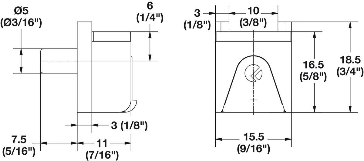 Häfele 284.04.641 Shelf Support, Clamp Design, for Glass Shelves, KUBIC, Pin mounting, nickel finish