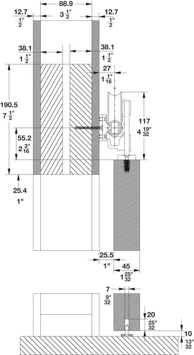 Häfele 941.32.029 Barn Door Hardware, with Top-Mounted Hanger, BD500, Length: 2 m (6' 6 3/4")