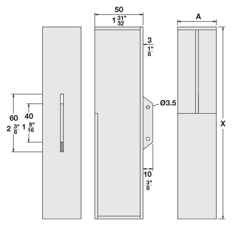 Häfele 903.13.380 Mortise Pull, for Sliding Wood Door, Matte; 35 mm (1 3/8") thickness; 100 mm (3 15/16") height