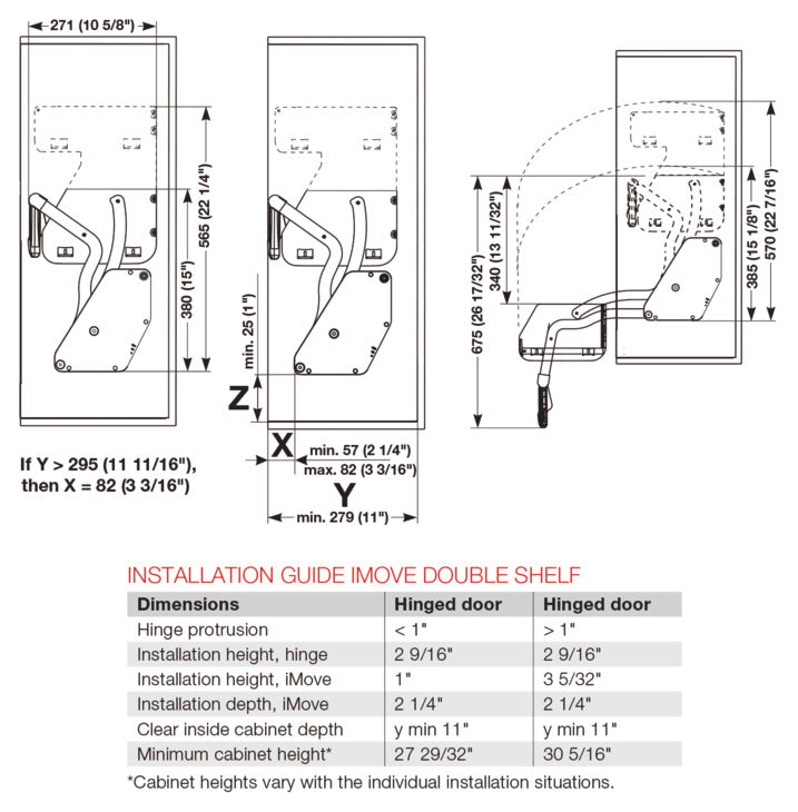 Häfele 504.69.713 iMOVE Pull Down Unit, for Face Frame, with Shim, 24" cabinet width, silver/white, single shelf