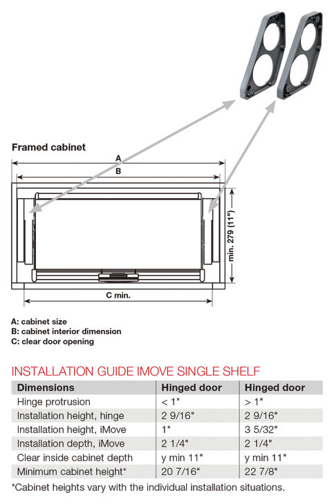 Häfele 504.69.713 iMOVE Pull Down Unit, for Face Frame, with Shim, 24" cabinet width, silver/white, single shelf
