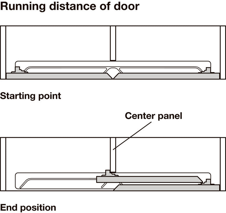 Häfele 407.40.090 Sliding Door Hardware, Slido F-Flush52 20A, for base unit/sideboard with 2 symmetrical wooden doors, flush, inset door, door weight up to 20 kg (44 lbs.), door height up to 1,600 mm (63"), Silver colored anodized, For internal cabinet wi