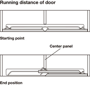 Häfele 407.40.090 Sliding Door Hardware, Slido F-Flush52 20A, for base unit/sideboard with 2 symmetrical wooden doors, flush, inset door, door weight up to 20 kg (44 lbs.), door height up to 1,600 mm (63"), Silver colored anodized, For internal cabinet wi