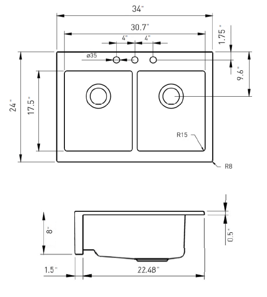 BOCCHI 1501-001-0127 Nuova Apron Front Drop-In Fireclay 34 in. 50/50 Double Bowl Kitchen Sink with Protective Bottom Grids and Strainers in White