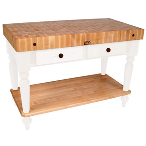 John Boos CUCR05-SHF-AL 48X24X4 Cucina Rustica w/ Shelf 4" Thick End Grain Maple Top Alabaster, John Boos, John Boos - POSHHAUS