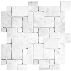 Anatolia Tile Bianco Venatino Mini Versailles Honed Marble Natural Stone Mosaics. 1 Sheet = 1 Sq. Ft. 5001-0026-0 (76-171) Bianco Venatino Mini Versailles Honed - premium natural stone mosaic tile from Anatolia Tile, available at PoshHaus showroom in Keene, NH