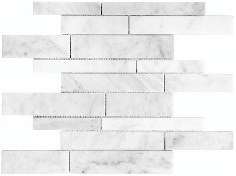 Anatolia Tile Bianco Venatino Random Strip Polished Marble Stone Mosaics. 1 Sheet = 1 Sq. Ft. 5001-0029-0 (76-262) Bianco Venatino Random Strip Polished - premium natural stone mosaic tile from Anatolia Tile, available at PoshHaus showroom in Keene, NH