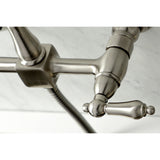 Kingston Brass KS1268ALBS Heritage Wall Mount Bridge Kitchen Faucet with Brass Sprayer, Brushed Nickel