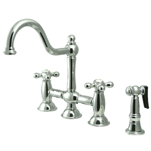 Kingston Brass KS3791AXBS Restoration Bridge Kitchen Faucet with Brass Sprayer, Polished Chrome