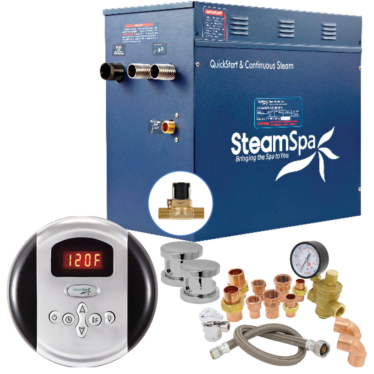 SteamSpa Premium 12 KW QuickStart Acu-Steam Bath Generator Package with Built-in Auto Drain in Polished Chrome PRR1200CH-A