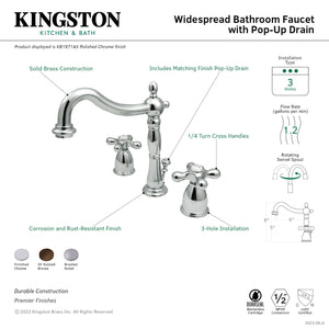 Kingston Brass KB1978AX Heritage Widespread Bathroom Faucet with Plastic Pop-Up, Brushed Nickel