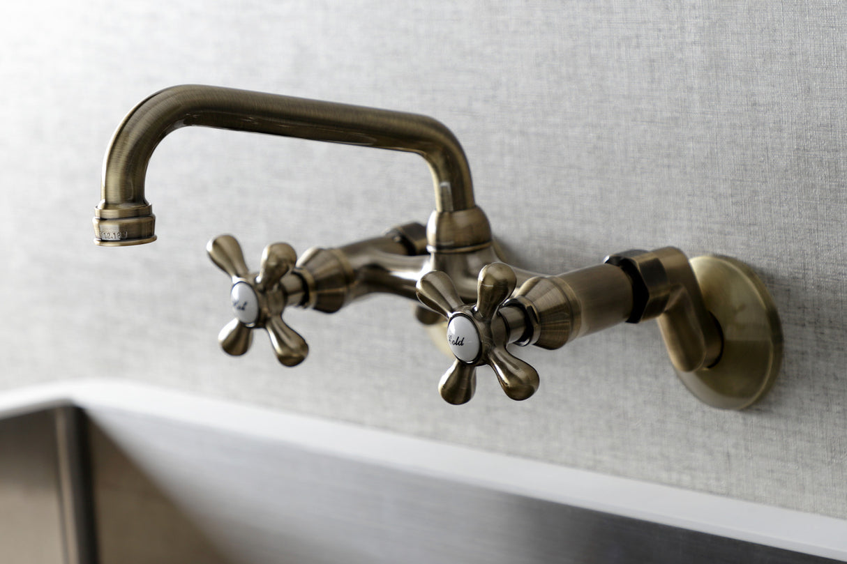 Kingston Brass KS213AB Kingston Two Handle Wall Mount Kitchen Faucet, Antique Brass