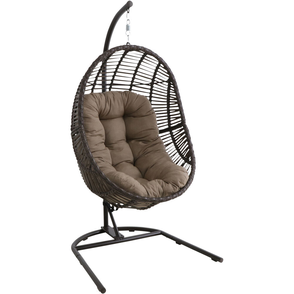 Hanover ISLAEGG-BRN Isla Steel/Wicker Rattan Hanging Egg Chair