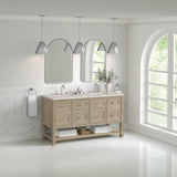 Breckenridge 60" Double Vanity, Whitewashed Oak, w/ 3 CM Siberian Silestone Top w/FreePower Wireless Charger