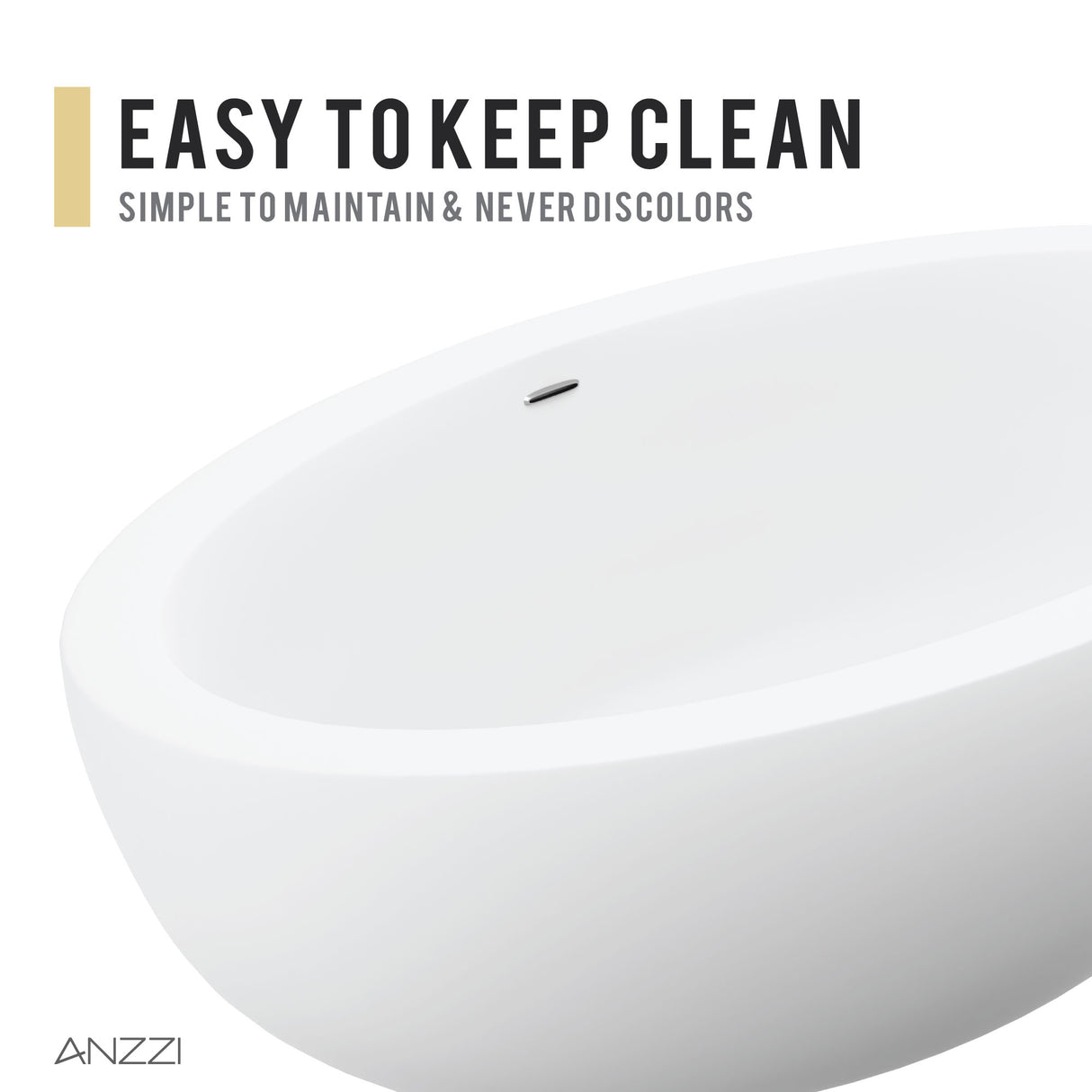 ANZZI FT-AZ8415 Kekehun 6.3 ft. Solid Surface Center Drain Freestanding Bathtub in Matte White