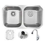 ANZZI KAZ3218-031 MOORE Undermount 32 in. Double Bowl Kitchen Sink with Accent Faucet in Polished Chrome