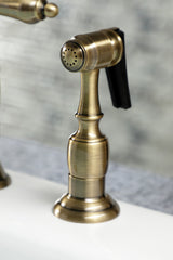 Kingston Brass KS1273ALBS Heritage Bridge Kitchen Faucet with Brass Sprayer, Antique Brass