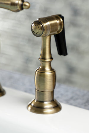 Kingston Brass KS1273ALBS Heritage Bridge Kitchen Faucet with Brass Sprayer, Antique Brass