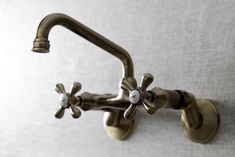 Kingston Brass KS213AB Kingston Two Handle Wall Mount Kitchen Faucet, Antique Brass