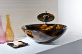 ANZZI LS-AZ049 Timbre Series Deco-Glass Vessel Sink in Kindled Amber with Matching Chrome Waterfall Faucet