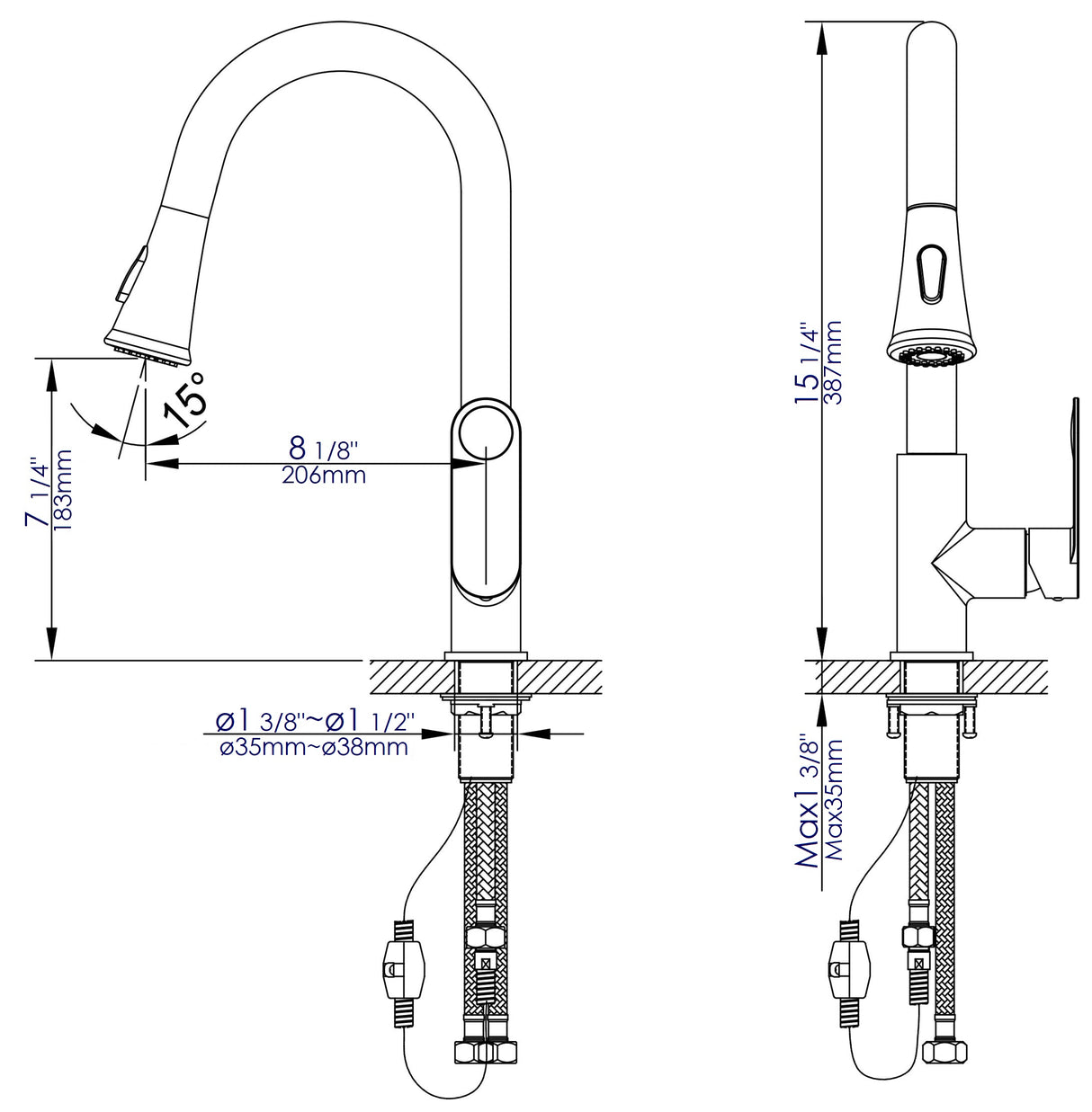 Polished Chrome Gooseneck Pull Down Kitchen Faucet