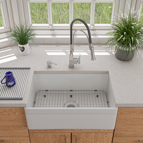 ALFI brand AB511-W White 30" Decorative Lip Apron Single Bowl Fireclay Farmhouse Kitchen Sink